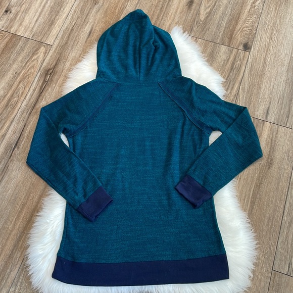 ROXY Green/Blue Knit Distressed Pullover Hoodie  Jacket w/ Pocket Size Medium - Picture 8 of 10